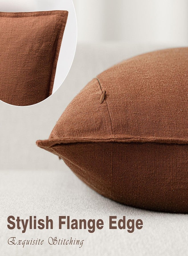 Foindtower Pack of 2, Decorative Linen Soild Throw Pillow Covers Soft Accent Cushion Case Farmhouse Neutral Pillowcase for Chair Couch Sofa Bedroom Living Room Home Decor 26 x 26 Inch Fall Rust Orange - Image 3